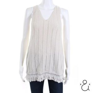 KNITTED & KNOTTED Cream Crochet Frayed Sweater
